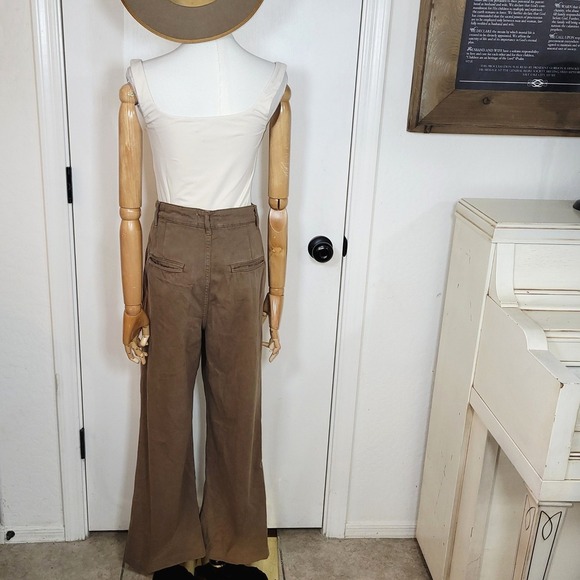Reformation Montauk Pants NWT Size 26 High Rise Pleated Wide Leg Brown Twill - Picture 5 of 9